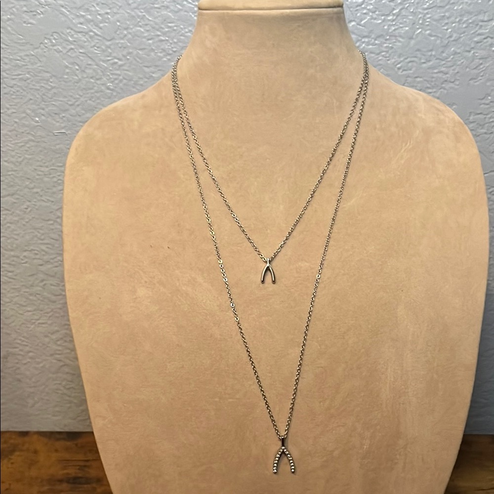 Silver colored  Wishbone Pendant Necklace